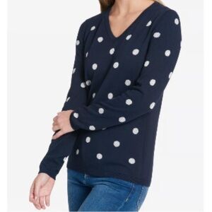 Tommy Hilfiger 100% Cotton Navy Polka Dot Sweater, size Medium M